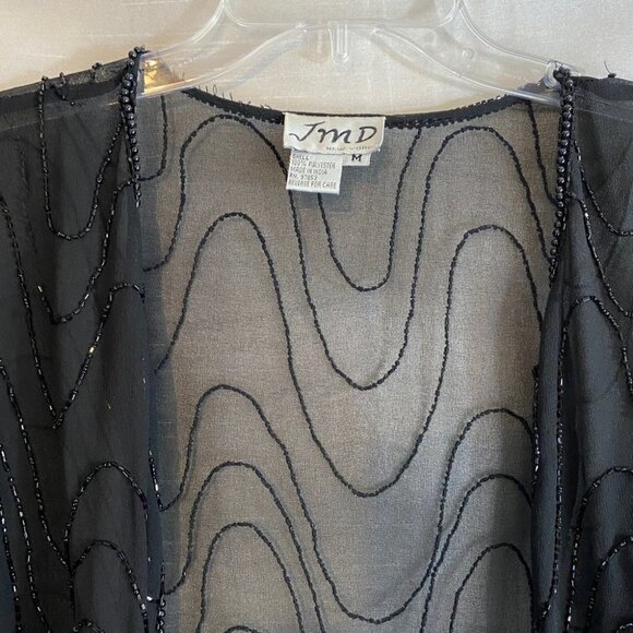 Vintage JMC New  York Black Hand Beaded Sheer Jacket Ladies M - Picture 3 of 12